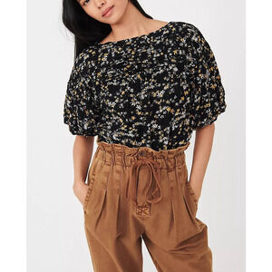 Free People Intimately Black Floral Dessa Bodysuit